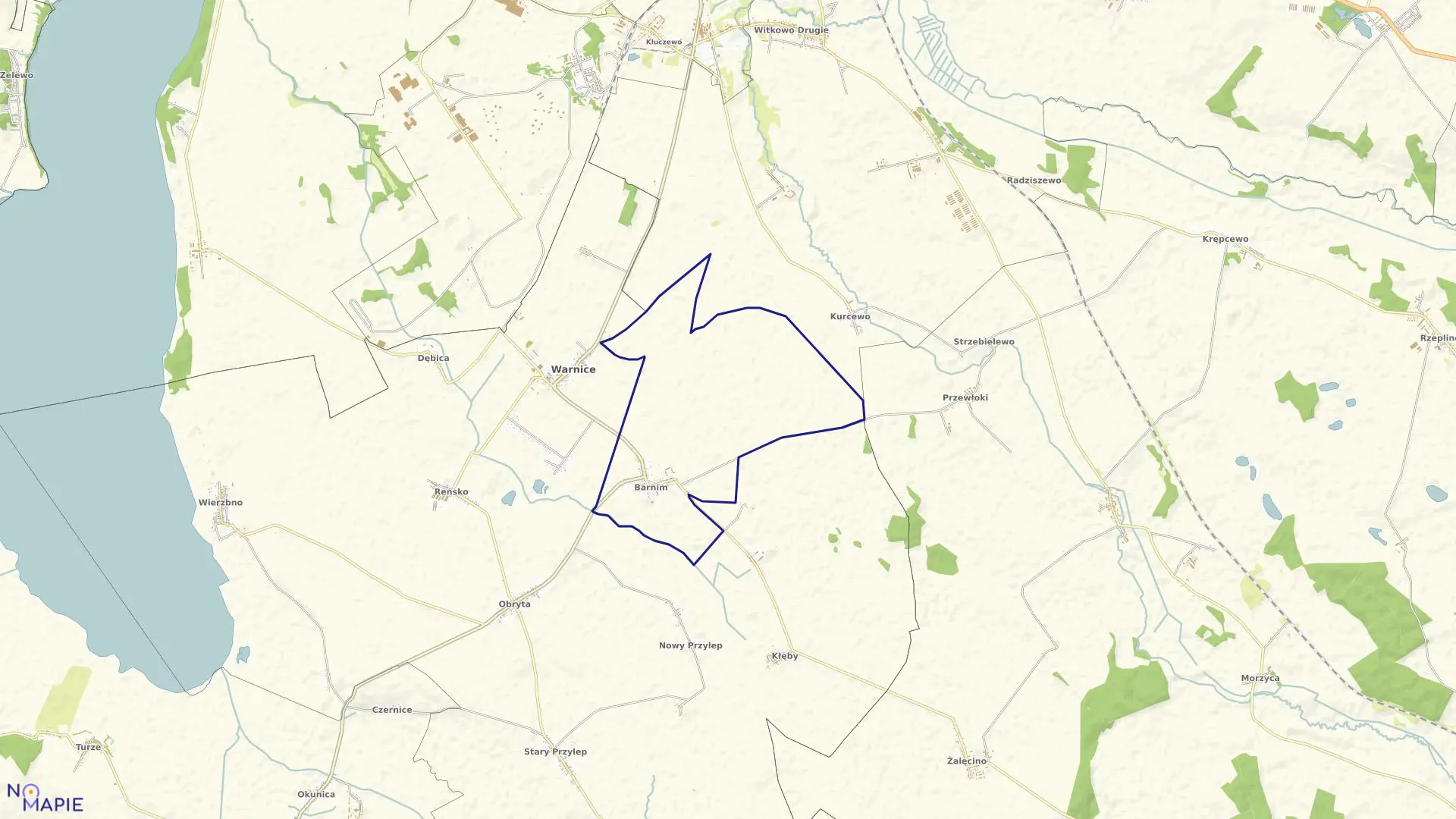 Mapa obrębu Barnim w gminie Warnice