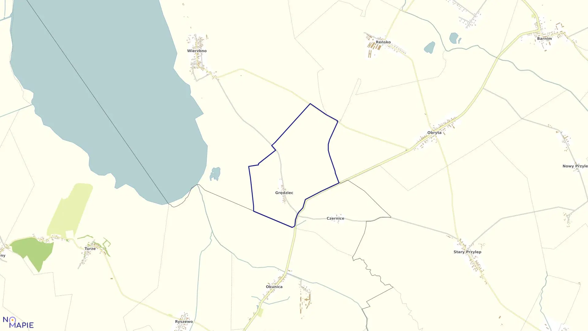Mapa obrębu Grędziec w gminie Warnice