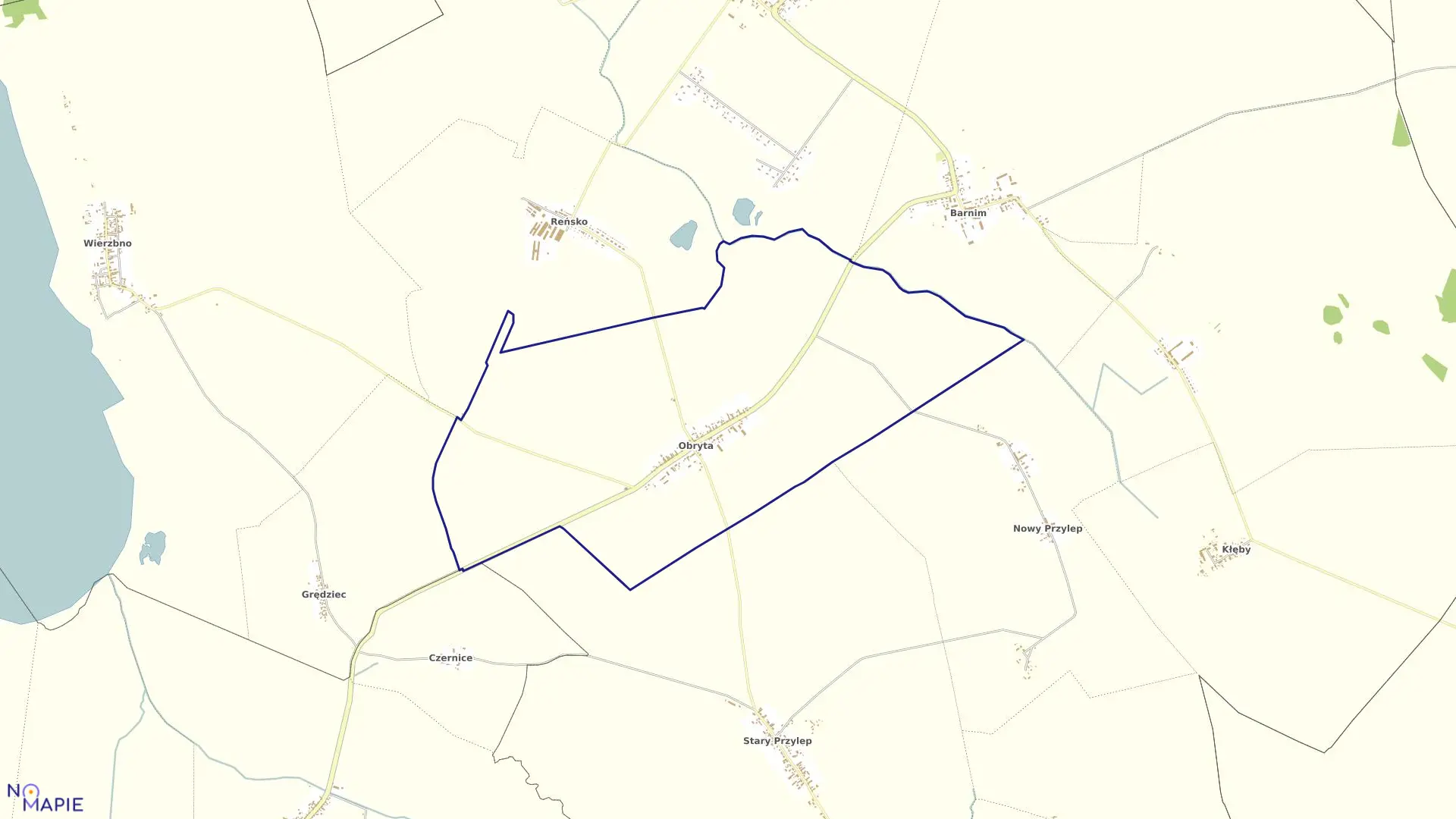 Mapa obrębu Obryta w gminie Warnice