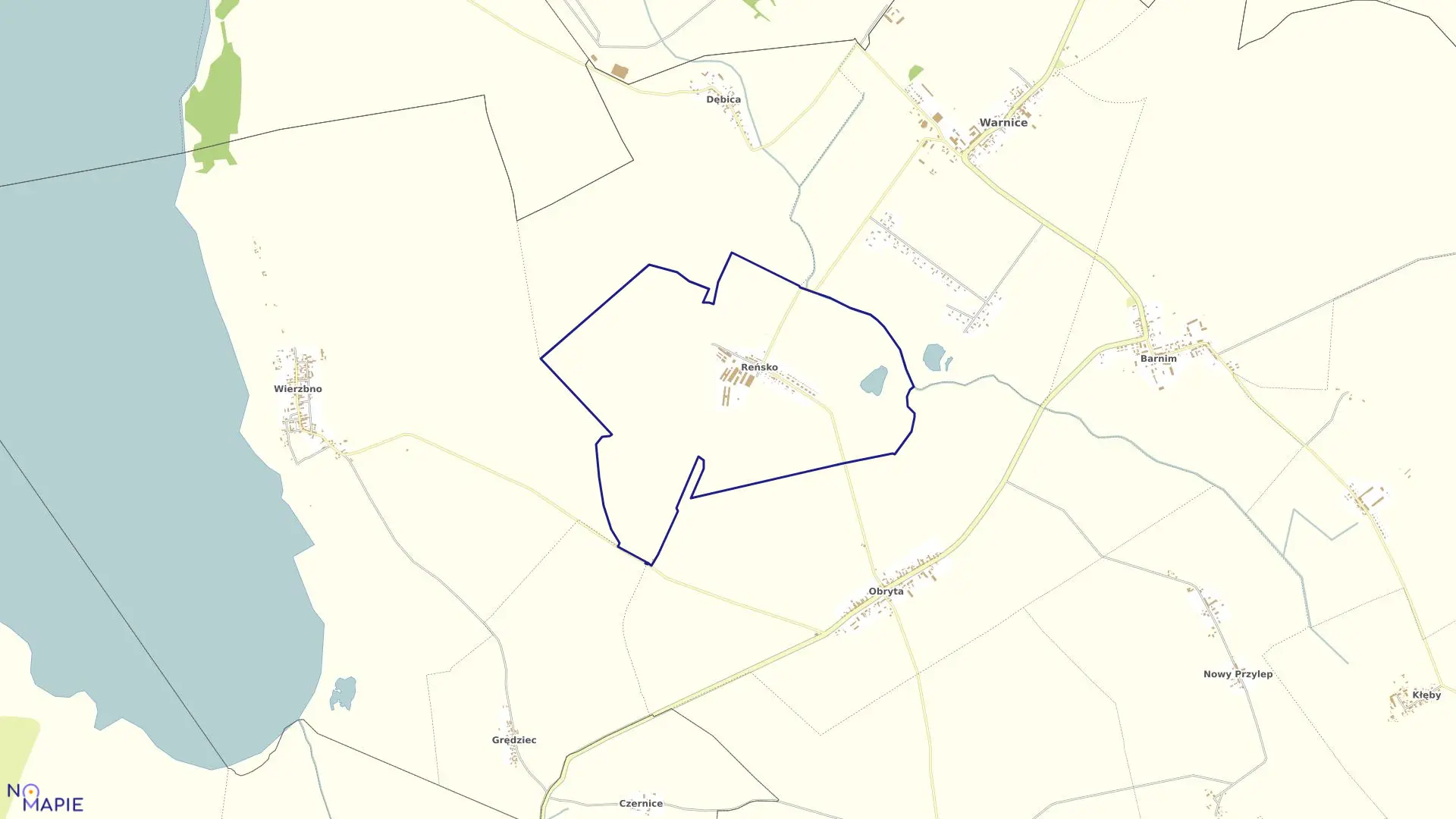 Mapa obrębu Reńsko w gminie Warnice