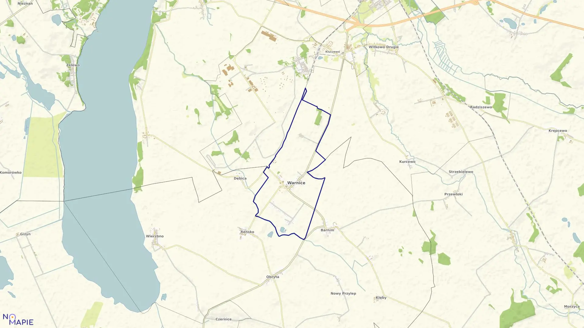 Mapa obrębu Warnice w gminie Warnice