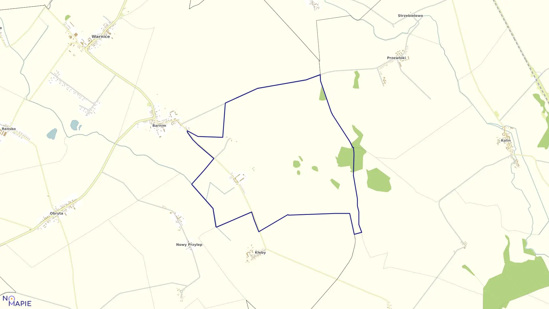 Mapa obrębu Wójcin w gminie Warnice